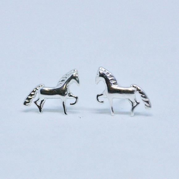 Tiny Horse Earrings Solid Sterling Silver 925 , Little Girl Earring , Small Stud - Picture 6 of 6